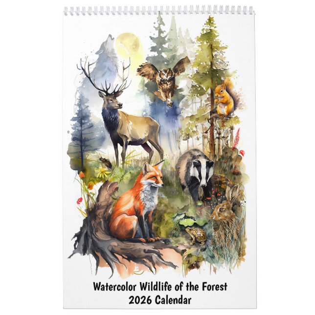 Watercolor Wildlife of the Forest – 2026 Calendar Kalender (Omslag)