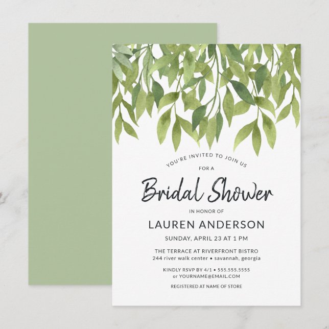 Watercolor Willows Botanical Möhippa Inbjudan (Fram/baksida)