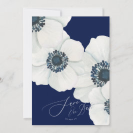 Watercolor Windblommor Navy Blue & White Bröllop Spara Datumet