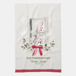 Watercolor Window & Berry Christmas Kökshandduk