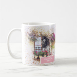 Watercolor Window Garden Colorful Flowers, Anpassn Kaffemugg