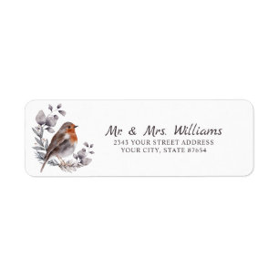 Watercolor Winter American Robin Returadress Etikett