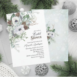 Watercolor Winter Anemones Flowers Möhippa Showe Inbjudningar