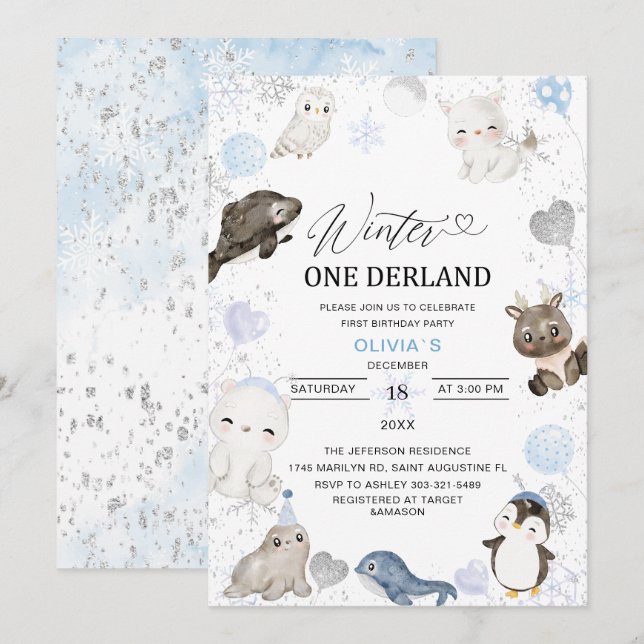 Watercolor Winter Arktis baby är TurnInvestigation Inbjudningar (Fram/baksida)