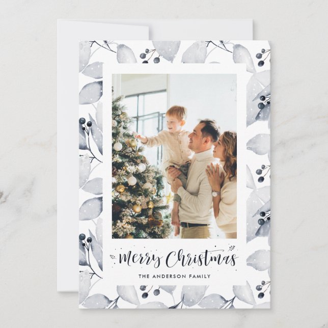 Watercolor Winter Berries Foliage julkort (Framsida)