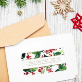 Watercolor Winter Berries & Holly Address Label Adressetikett