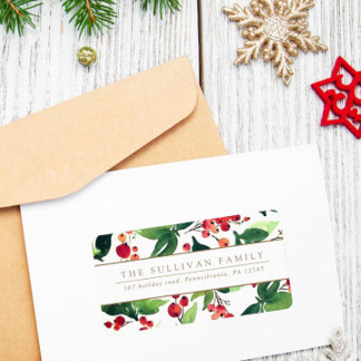 Watercolor Winter Berries & Holly Address Label Adressetikett
