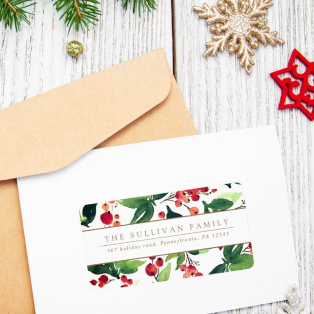Watercolor Winter Berries & Holly Address Label Adressetikett (Skapare uppladdad)