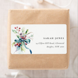 Watercolor Winter Berries jul Adress Fraktsedel