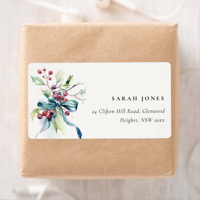 Watercolor Winter Berries jul Adress Fraktsedel (Insitu)