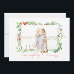 Watercolor Winter Berries och Greenery Julkort<br><div class="desc">Markera ditt favoritfamiljefoto på dina helgdagskort den här säsongen! Oavsett om du firar jul,  Hanukkah eller bara vill skicka ett nytt år hälsning till dina vänner och din familj har  Pappra Co. perfektens helgdag kort åt dig.</div>