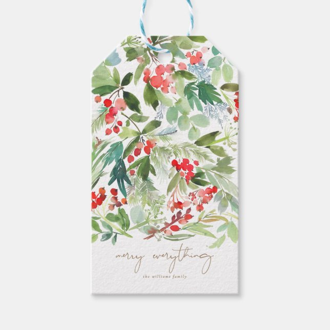 Watercolor Winter Berries och Greenery Presentetikett (Framsidan)
