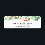 Watercolor Winter Berries och Greenery Returadress Etikett<br><div class="desc">Markera ditt favoritfamiljefoto på dina helgdagskort den här säsongen! Oavsett om du firar jul,  Hanukkah eller bara vill skicka ett nytt år hälsning till dina vänner och din familj har  Pappra Co. perfektens helgdag kort åt dig.</div>