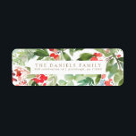 Watercolor Winter Berries och Greenery Returadress Etikett<br><div class="desc">Markera ditt favoritfamiljefoto på dina helgdagskort den här säsongen! Oavsett om du firar jul,  Hanukkah eller bara vill skicka ett nytt år hälsning till dina vänner och din familj har  Pappra Co. perfektens helgdag kort åt dig.</div>
