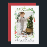 Watercolor Winter Berry Greenery Photo jul Julkort<br><div class="desc">God Jul! Skicka önskemål och hälsning till julen med anpassadets platta julkort. Den har löv,  hollier och bär med elegant. Anpassa genom att lägga till ett foto och en lodrät. Perfektens julkort till din familj och dina vänner. Matchande objekt är tillgängliga.</div>