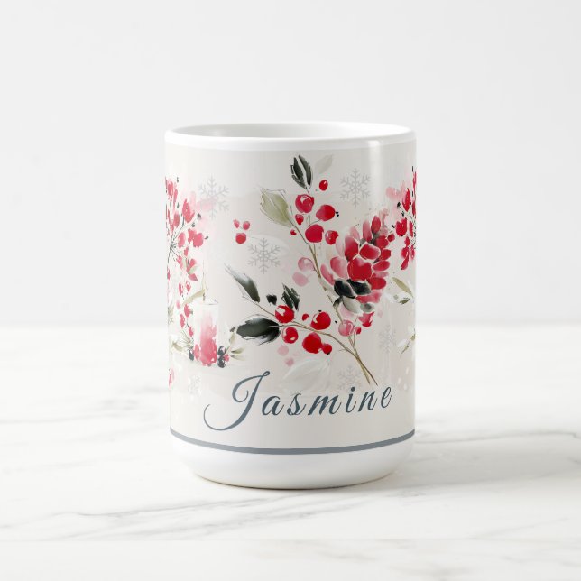 Watercolor Winter Berry Personalized Kaffemugg (Center)