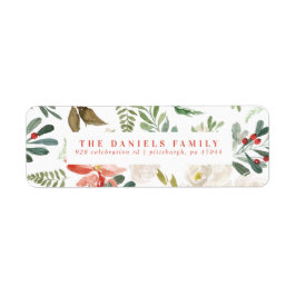 Watercolor Winter Blommigt Garland Returadress Etikett