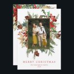 Watercolor Winter Blommigt Gold Foil-julfoto<br><div class="desc">Elegant Watercolor Winter Blommigt Helgdag jul-fotopakort med ditt foto inuti vår faux guld-folie ram av rustisk men elegant vinter-helgdag som poinsettia,  holly och gräs. Baksidan har mer elegant botaniskt elfenben och röda blommigtar. Kontakta oss på cedarandstring@gmail.com om du behöver hjälp med designen eller matchande produkter.</div>