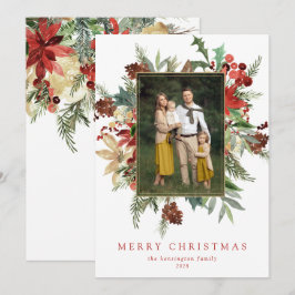 Watercolor Winter Blommigt Gold Foil-julfoto