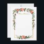 Watercolor Winter Blommigt Guld Personlig Anteckningskort<br><div class="desc">Modern Elegant Watercolor Winter Blommigt Personlig Guld Ram Note Card. Guld-skript. Omfattar vackra rödpoinsetter med vattenfärg,  botaniskt grönämne,  vinter-löv,  hullbär,  vit ros,  bomull,  gräs och blåbär.</div>