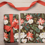 Watercolor Winter Blommigt Holly Berry Mönster Bro Presentpapper<br><div class="desc">Röda terracotta med stora poinsettimiblommor och vit ros med vintern säsong-jägare,  grönt och grå löv med röda bär över en mörk chokladbrun bakgrund skapar en elegant trendig moderna julklappar som är pappra.       Passande även för vinter/december bröllop och födelsedagar.</div>