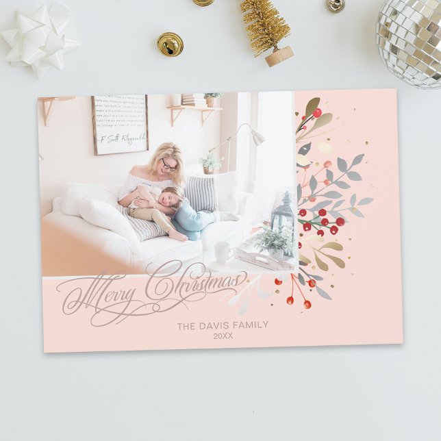 Watercolor Winter Blommigt on  Rosa Photo Julkort (Skapare uppladdad)