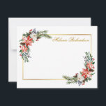 Watercolor Winter Blommigt Personlig Guld Anteckningskort<br><div class="desc">Modern Elegant Watercolor Winter Blommigt Personlig Guld Ram Note Card ( för vattenfärgsfärg). Guld-skript. Omfattar vackra rödpoinsetter med vattenfärg,  botaniska grönområden,  vinter-lövning,  häckbär,  vit ros,  gräs och blåbär.</div>
