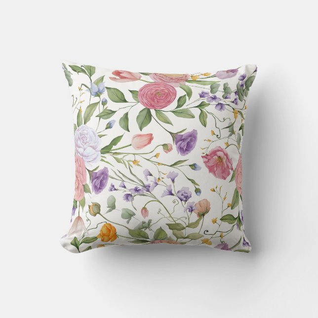 Watercolor Winter Blommigt Pillow Kudde (Framsida)