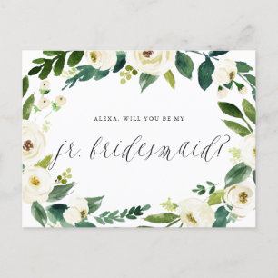 Watercolor Winter Blommigt WAN Junior Bridesmaid Meddelande Vykort