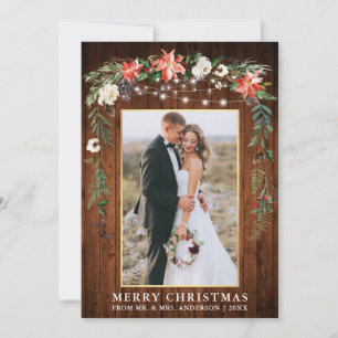 Watercolor Winter Blommigt Wood Guld Newlyed Julkort