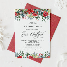 Watercolor Winter Blooms Blommigt Pub Mitzvah Inbjudningar