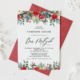 Watercolor Winter Blooms Blommigt Pub Mitzvah Inbjudningar