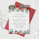 Watercolor Winter Blooms Botanical Bröllop Inbjudningar<br><div class="desc">Inbjudan gäster med anpassadets bröllopsinbjudan. Den har vattenfärgade trädgårdar av blommor från poinsettia,  rött och elfenben ro och vinbär med bladaccenter. Anpassa genom att lägga till namn,  data,  tider och annan information. Den här blommigtens bröllopsinbjudan är perfekt för vinterbröllop. Matchande objekt är tillgängliga.</div>