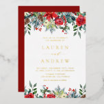 Watercolor Winter Blooms Garland Blommigt Bröllop<br><div class="desc">Inbjudan gäster med anpassadets bröllopsinbjudan. Den har vattenfärgade trädgårdar av blommor från poinsettia,  rött och elfenben ro och vinbär med bladaccenter. Anpassa genom att lägga till namn,  data,  tider och annan information. Den här blommigtens bröllopsinbjudan är perfekt för vinterbröllop. Matchande objekt är tillgängliga.</div>