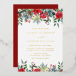 Watercolor Winter Blooms Garland Botanical Bröllop<br><div class="desc">Inbjudan gäster med anpassadets bröllopsinbjudan. Den har vattenfärgade trädgårdar av blommor från poinsettia,  rött och elfenben ro och vinbär med bladaccenter. Anpassa genom att lägga till namn,  data,  tider och annan information. Den här blommigtens bröllopsinbjudan är perfekt för vinterbröllop. Matchande objekt är tillgängliga.</div>