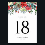 Watercolor Winter Blooms Garland Botanical Bröllop Bordsnummer<br><div class="desc">Lägg till en accent för blommigten i din händelse med anpassadets bordsnummer-kort. Den har en blommigt med vattenfärg, med poinsettiska blommor, rött och elfenben ro, pinekoner, vinbär och grönmark. Anpassa genom att lägga till information. Det här bordsnumret i blommigt är perfekt för vinterbröllop, studenten, födelsedagar, babyduschar med mera. Matchande objekt...</div>