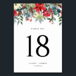 Watercolor Winter Blooms Garland Botanical Bröllop Bordsnummer<br><div class="desc">Lägg till en accent för blommigten i din händelse med anpassadets bordsnummer-kort. Den har en blommigt med vattenfärg, med poinsettiska blommor, rött och elfenben ro, pinekoner, vinbär och grönmark. Anpassa genom att lägga till information. Det här bordsnumret i blommigt är perfekt för vinterbröllop, studenten, födelsedagar, babyduschar med mera. Matchande objekt...</div>