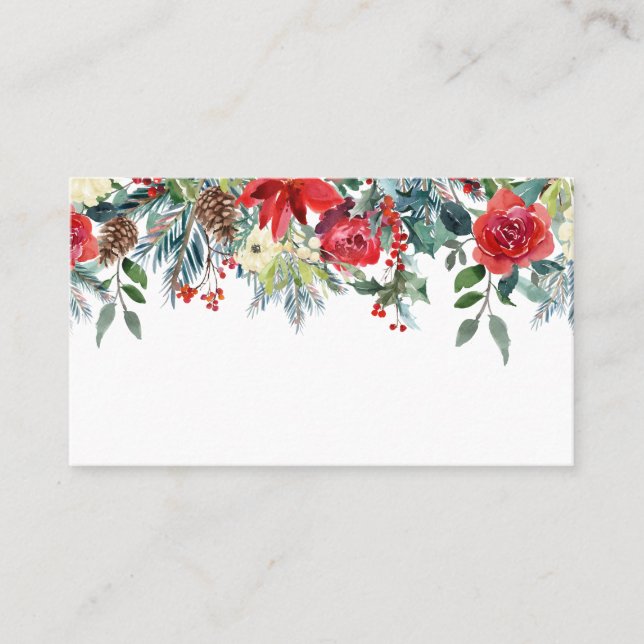 Watercolor Winter Blooms Garland Botanical Bröllop Placeringskort (Framsida)