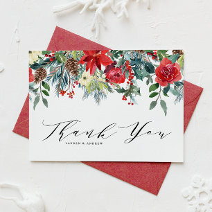 Watercolor Winter Blooms Garland Botanical Bröllop Tack Kort