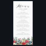Watercolor Winter Blooms Garland Bröllop Meny<br><div class="desc">Lägg till en vinteraccent i händelsens tabellutrymning med de här menykorten för anpassadet. De har en blommigt av vattenfärg med blommor, röd ros, pinekoner och grönt. Anpassa genom att lägga till namn och annan menyinformation. De här menykorten för vattenfärger är perfekter för vinterbröllop, möhippor, babyduschar, födelsedagar med mera. Matchande objekt...</div>