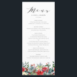Watercolor Winter Blooms Garland Bröllop Meny<br><div class="desc">Lägg till en vinteraccent i händelsens tabellutrymning med de här menykorten för anpassadet. De har en blommigt av vattenfärg med blommor, röd ros, pinekoner och grönt. Anpassa genom att lägga till namn och annan menyinformation. De här menykorten för vattenfärger är perfekter för vinterbröllop, möhippor, babyduschar, födelsedagar med mera. Matchande objekt...</div>