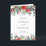 Watercolor Winter Blooms Garland Bröllop Program<br><div class="desc">bröllop-ceremonin med din familj och dina vänner med anpassadets bröllopsprogram-häfte. Den har en vattenfärgad röd poinsettia,  pinekoner och andra julaccenter. Anpassa genom att lägga till information. Dessa bröllopsprogram är perfekter för vinterbröllop.</div>
