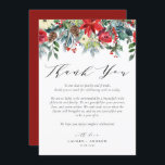 Watercolor Winter Blooms Garland Bröllop Tack Kort<br><div class="desc">Skicka tack med det här anpassadet tack till ditt kort. Den har en blommigt med vattenfärg, med poinsettiska blommor, rött och elfenben ro, pinekoner, vinbär och grönmark. Anpassa genom att lägga till namn, meddelanden och annan information. Den här blommigten tackar du perfekten för vinterbröllop, möhippor, babyduschar och så mycket mer....</div>