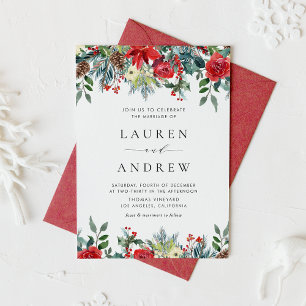 Watercolor Winter Blooms Garland QR Code Bröllop Inbjudan Vykort