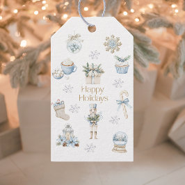 Watercolor Winter Blue Glad helg Helgdag Presentetikett