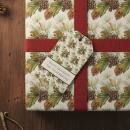 Watercolor Winter Botanical Pattern Presentetikett