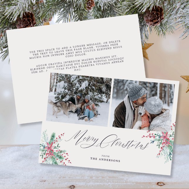 Watercolor Winter botanical Photo God jul Julkort (Mockup View)