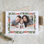 Watercolor Winter Botanicals God jul Photo Helgkort<br><div class="desc">God Jul! Skicka ditt helgdag och hälsning till familj och vänner med anpassadets blommigt-jullott. Den har vattenfärgade pinekoner,  gräs nål,  hollier,  bär och poinsettia. Anpassa genom att lägga till namn,  meddelande och vågrät foto. Det här fotokortet för blommigt av vintage finns i andra helgdag.</div>