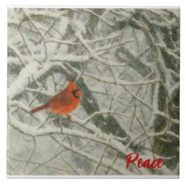 Watercolor Winter Cardinal Ceramic Tile Kakelplatta