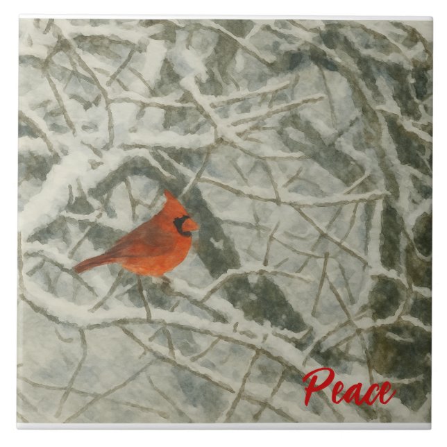 Watercolor Winter Cardinal Ceramic Tile Kakelplatta (Framsidan)
